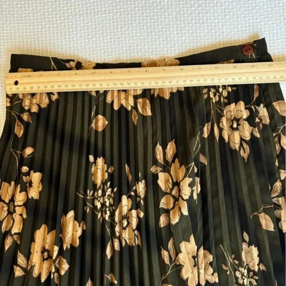Vintage Maxi Skirt 12 Pleated Floral Green 90s Cottagecore Whimsigoth Fairy Dark - Picture 6 of 7